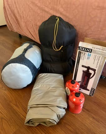 Sleeping bags, air mattress, gas for camping 1