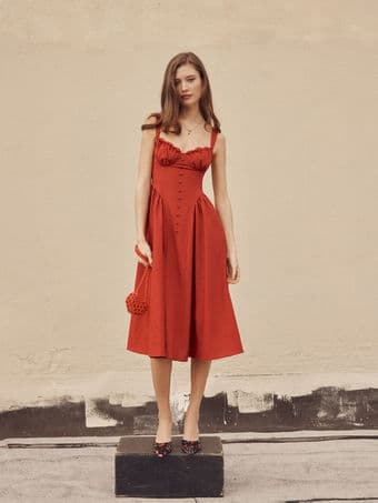 New Spring/summer Red dress Ruffled Lace up Flared Size 0 (XS) 1
