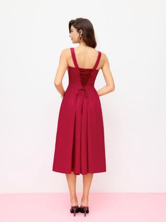 New Spring/summer Red dress Ruffled Lace up Flared Size 0 (XS) 2