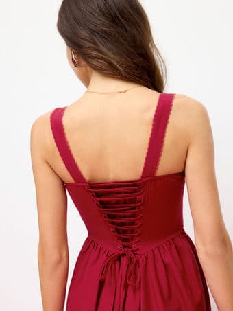 New Spring/summer Red dress Ruffled Lace up Flared Size 0 (XS) 3