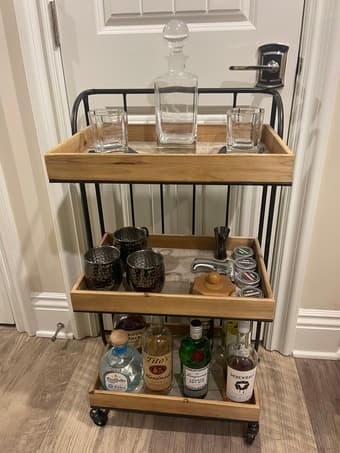 Industrial 3-Tier Bar Cart w/ Wood Shelves & Wheels – Rustic Modern 1